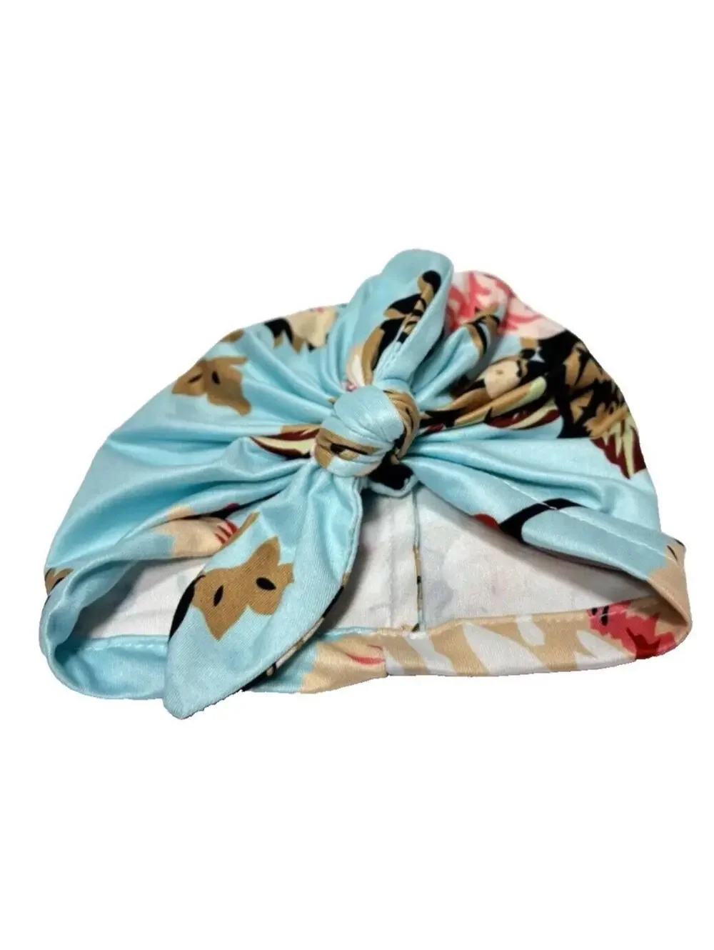 Newborn Baby Head Wrap Hat Blue Floral Print 0-3 Months Soft Comfortable Materia